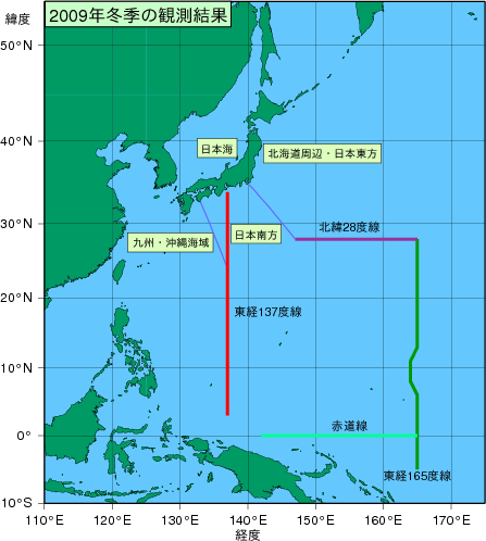 北西太平洋域(2009年冬季)の観測線図