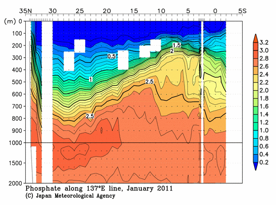 北西太平洋域の2011年冬季のリン酸塩