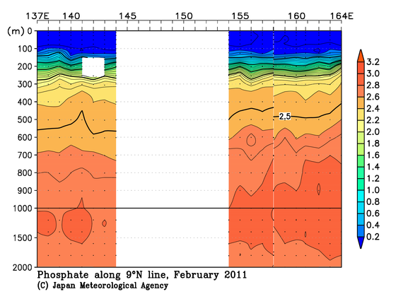 北西太平洋域の2011年冬季のリン酸塩
