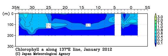北西太平洋域の2012年冬季のクロロフィル