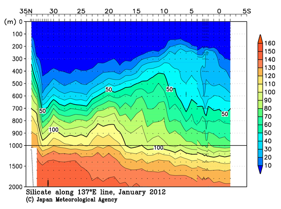 北西太平洋域の2012年冬季のケイ酸塩