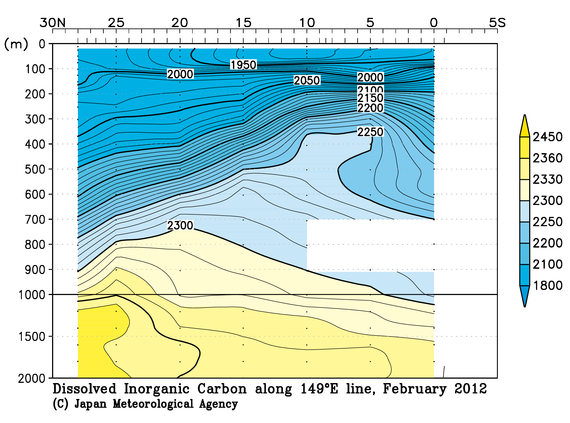 北西太平洋域の2012年冬季の全炭酸