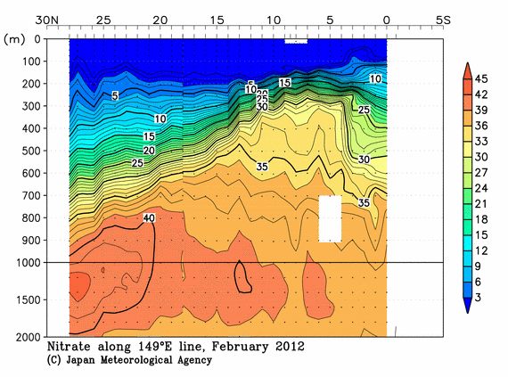 北西太平洋域の2012年冬季の硝酸塩