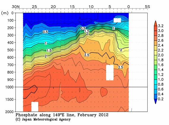 北西太平洋域の2012年冬季のリン酸塩