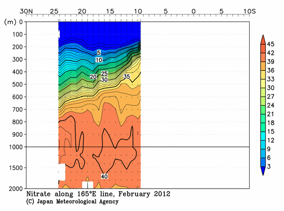 北西太平洋域の2012年冬季の硝酸塩