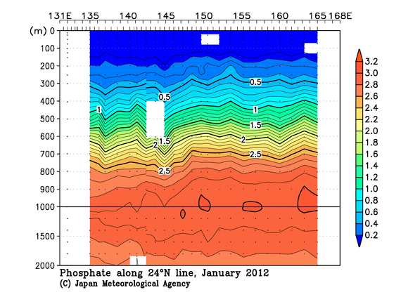 北西太平洋域の2012年冬季のリン酸塩