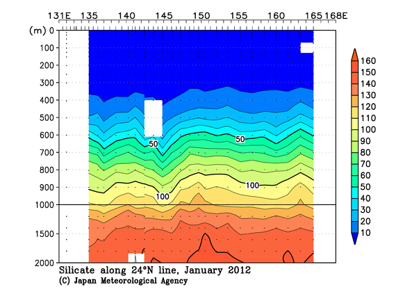 北西太平洋域の2012年冬季のケイ酸塩