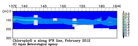 北西太平洋域の2012年冬季のクロロフィル