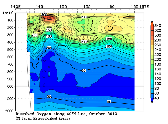 北西太平洋域の2013年秋季の溶存酸素量