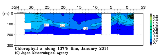 北西太平洋域の2014年冬季のクロロフィル