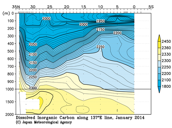 北西太平洋域の2014年冬季の全炭酸