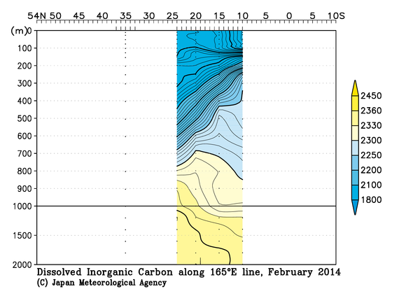 北西太平洋域の2014年冬季の全炭酸