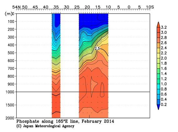 北西太平洋域の2014年冬季のリン酸塩
