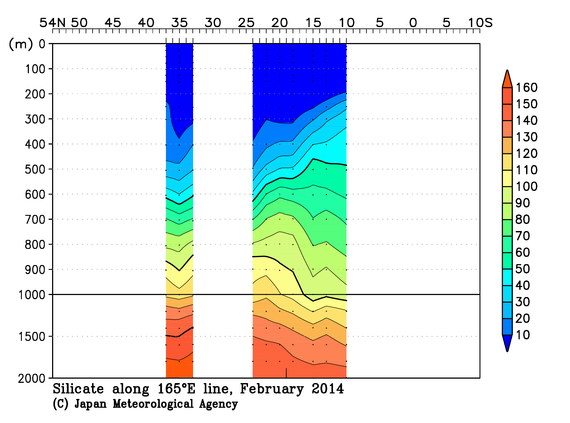 北西太平洋域の2014年冬季のケイ酸塩