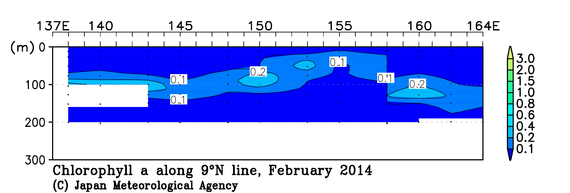 北西太平洋域の2014年冬季のクロロフィル