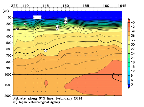 北西太平洋域の2014年冬季の硝酸塩