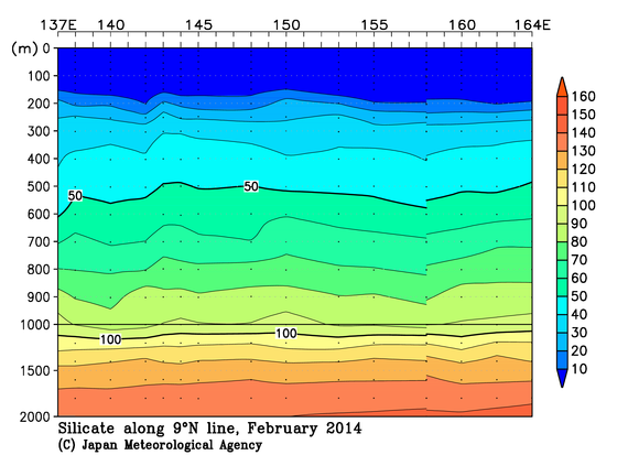 北西太平洋域の2014年冬季のケイ酸塩