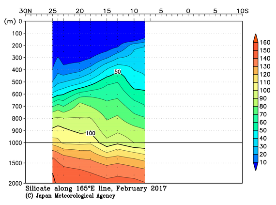 北西太平洋域の2017年冬季のケイ酸塩