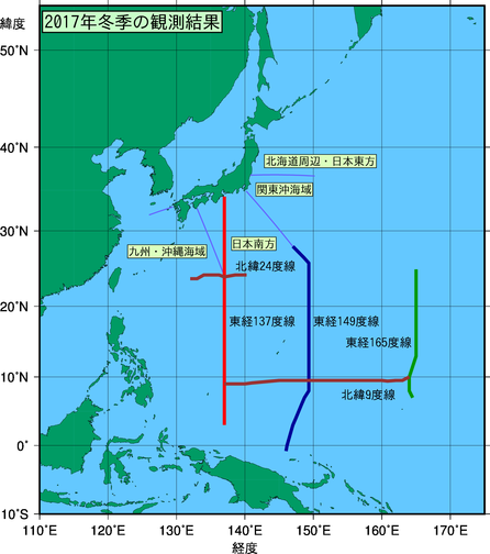 北西太平洋域(2017年冬季)の観測線図