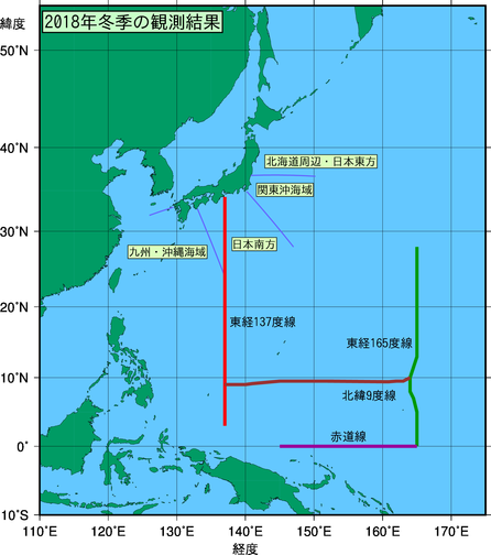 北西太平洋域(2018年冬季)の観測線図