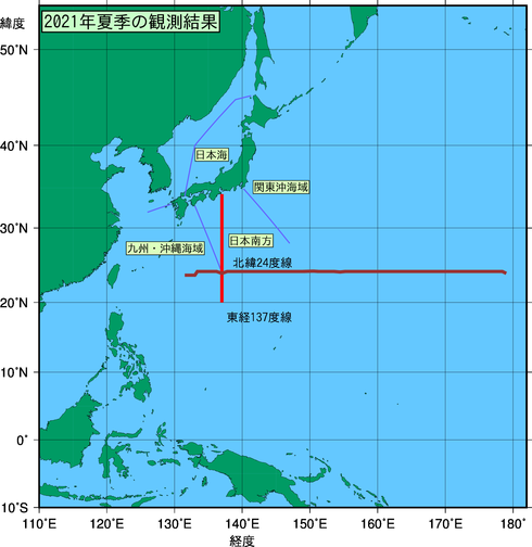 北西太平洋域(2021年夏季)の観測線図
