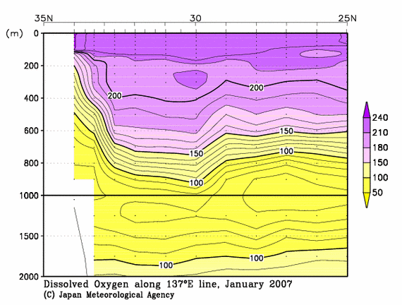 日本南方の2007年冬季の溶存酸素量