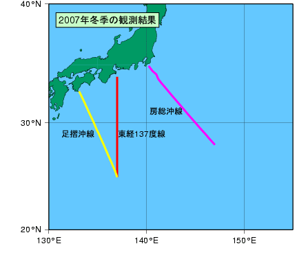 日本南方(2007年冬季)の観測線図