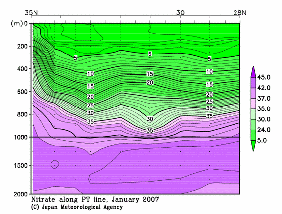 日本南方の2007年冬季の硝酸塩