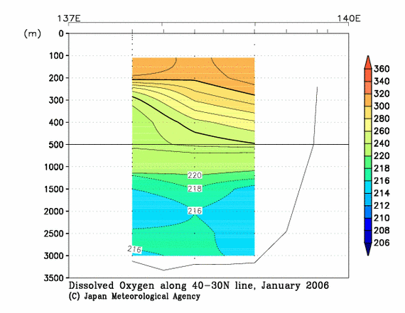 日本海の2006年冬季の溶存酸素量