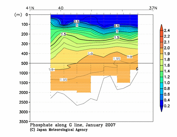 日本海の2007年冬季のリン酸塩