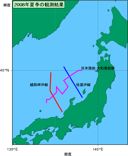 日本海(2008年夏季)の観測線図
