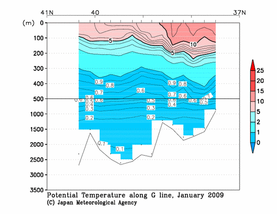 日本海の2009年冬季の水温