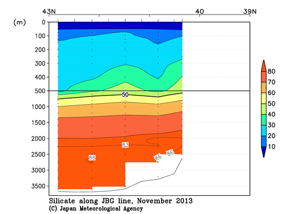 日本海の2013年秋季のケイ酸塩