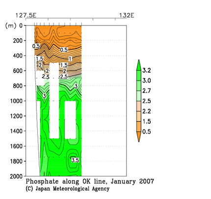 九州・沖縄海域の2007年冬季のリン酸塩