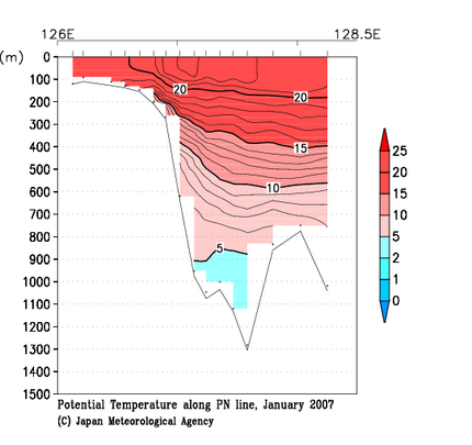 九州・沖縄海域の2007年冬季の水温