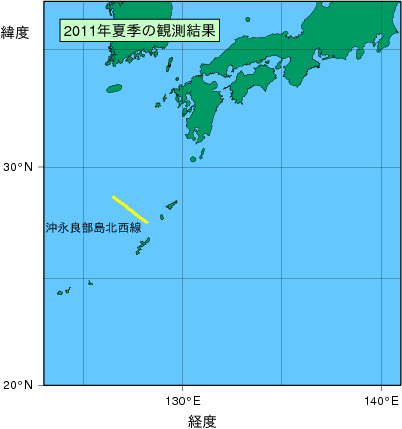 九州・沖縄海域(2011年夏季)の観測線図