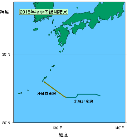九州・沖縄海域(2015年秋季)の観測線図