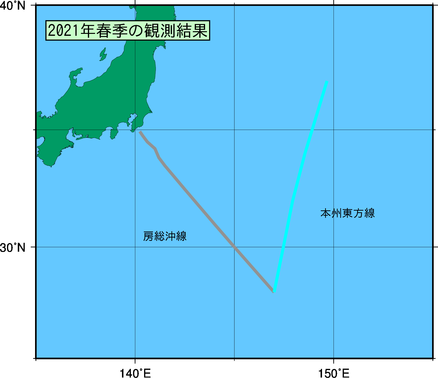 関東沖海域(2021年春季)の観測線図