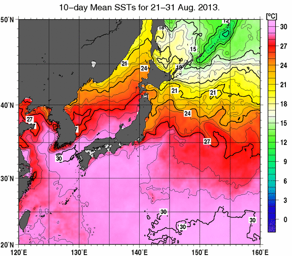 8月下旬の海面水温