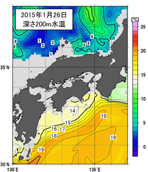 深さ200mの水温分布図