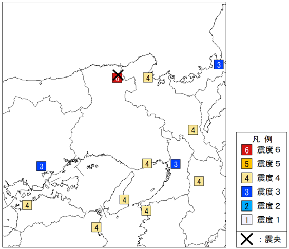 震度分布図（兵庫県周辺）