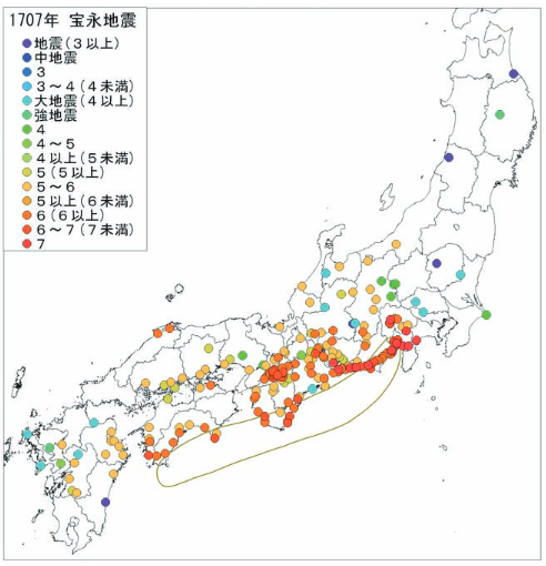 震度分布図(宝永地震)