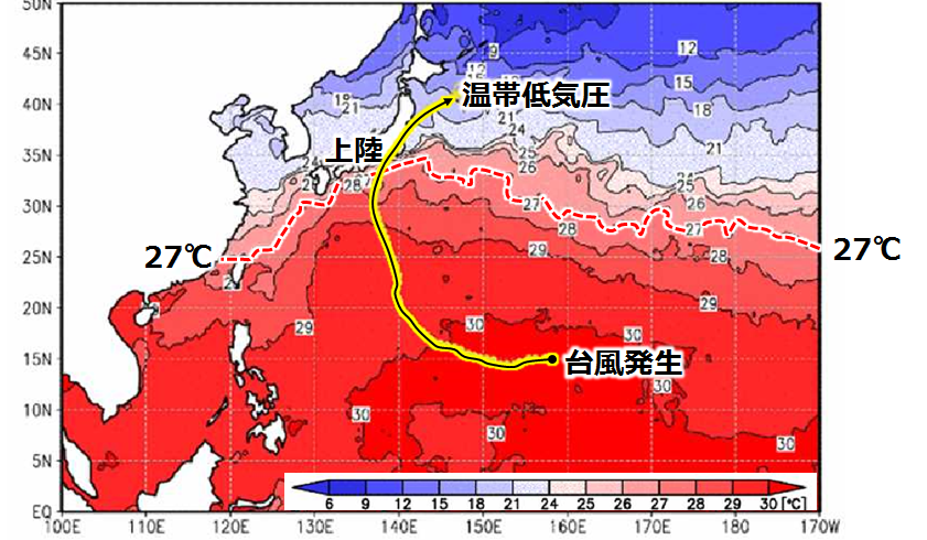 図2 台風第19号発生時の海面水温 図2