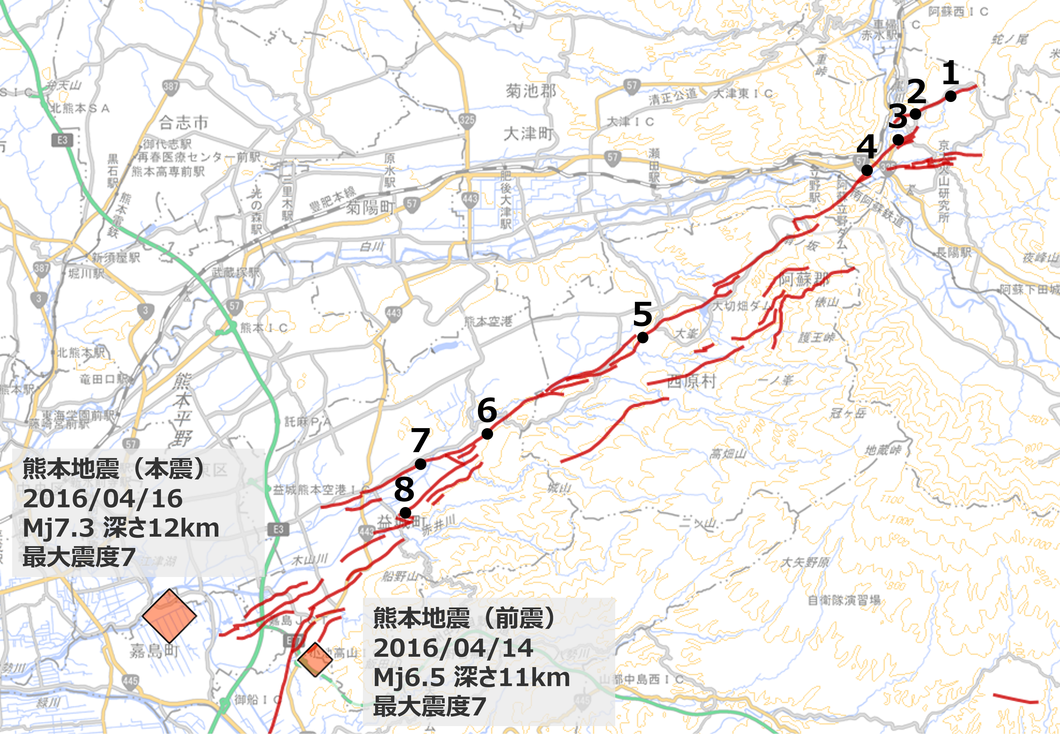 熊本県内の断層俯瞰図