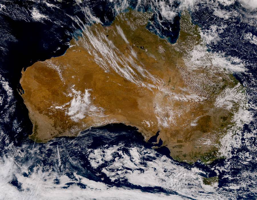 Satellietbeeld  van Australië in zichtbaar licht