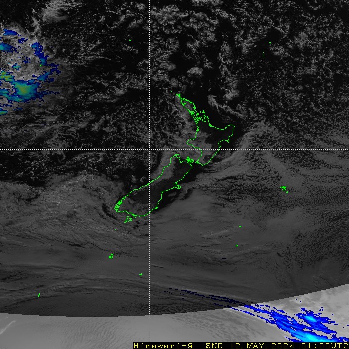 Infrared satellite imagery for 1:00pm on 19 May 2024