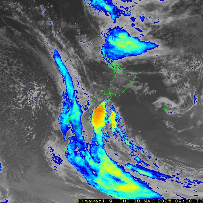 Infrared satellite imagery for 9:00pm on 25 April 2024