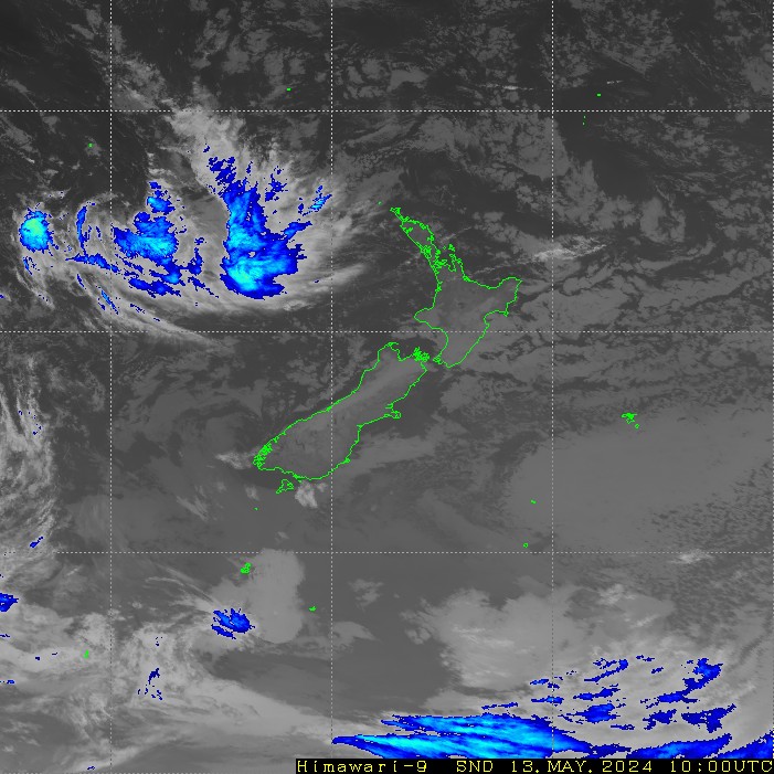 Infrared satellite imagery for 10:00pm on 17 May 2024