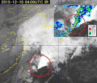 赤外画像(B13)とレーダー降水強度