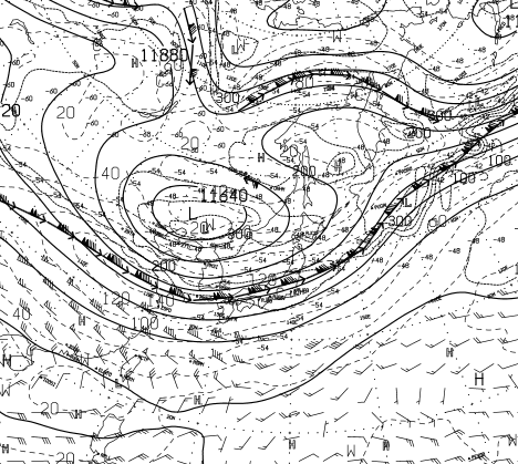 2015年10月10日00UTC 200hPaの高層天気図